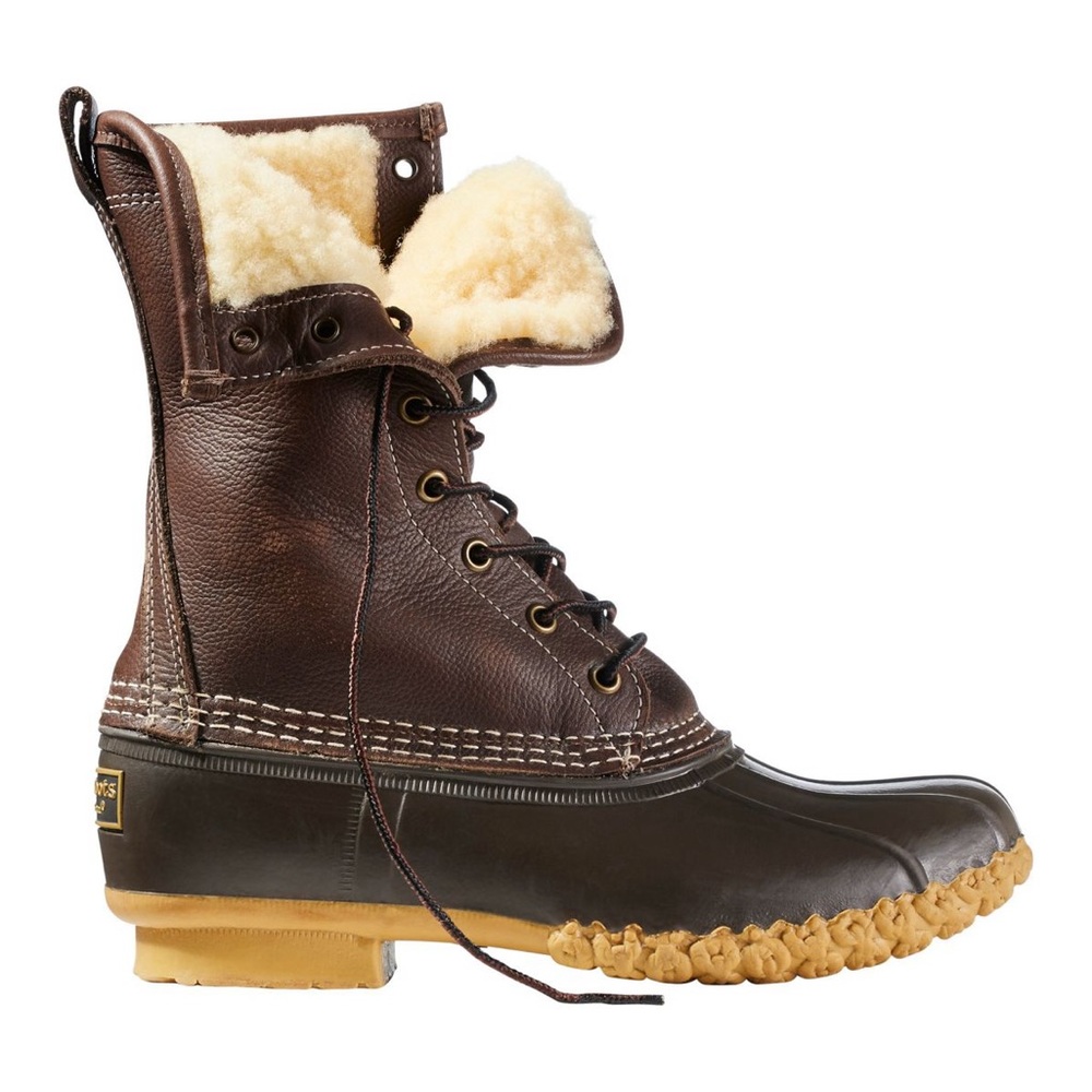 Women's Bean Boots, 10" Shearling-Lined Dark Brown